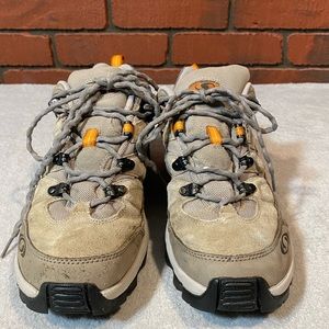 Salomon Beige Gray Trail Sneakers with Orange Accents